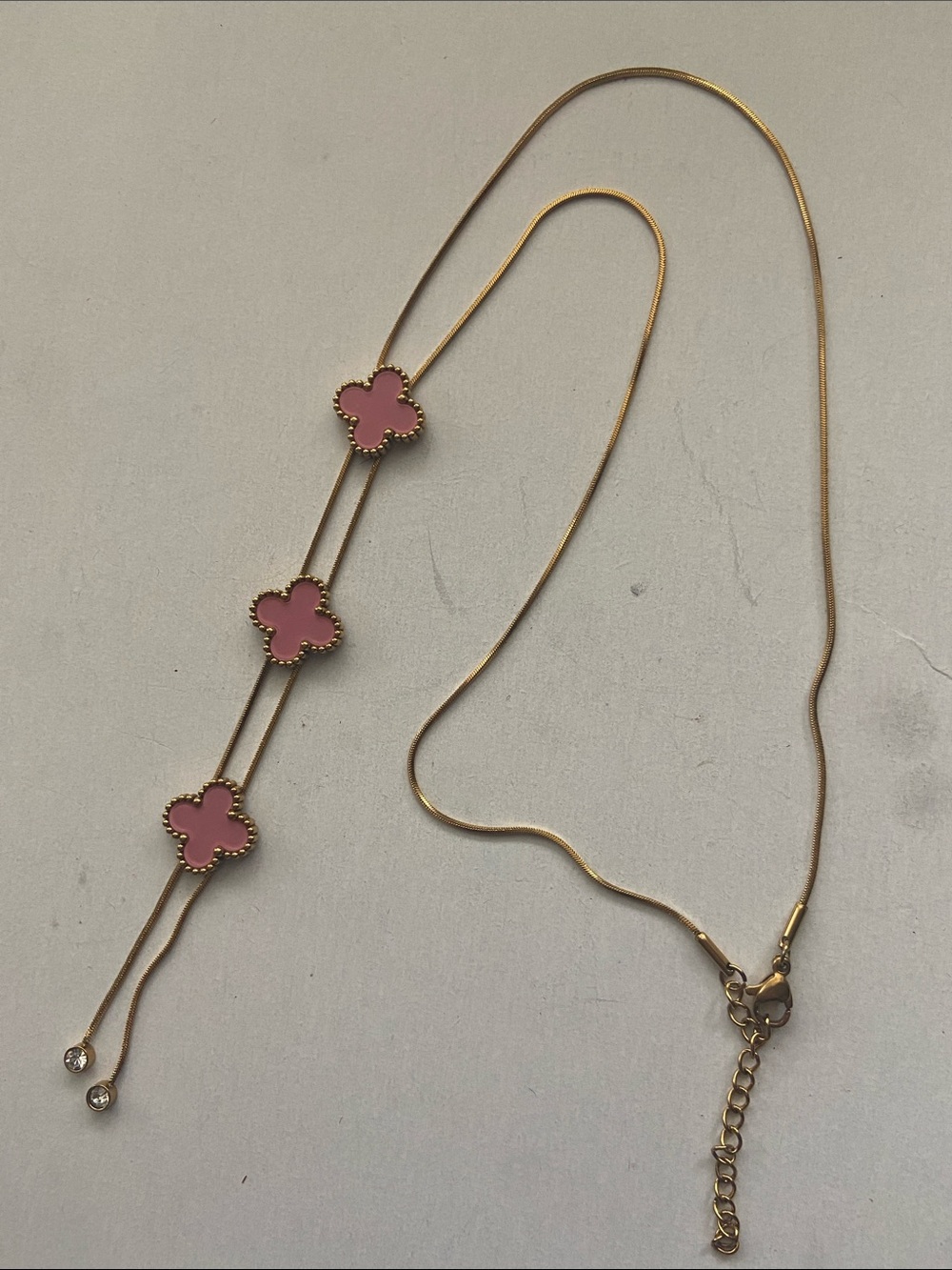 Gold Chain Necklace with Pink Clover Accents